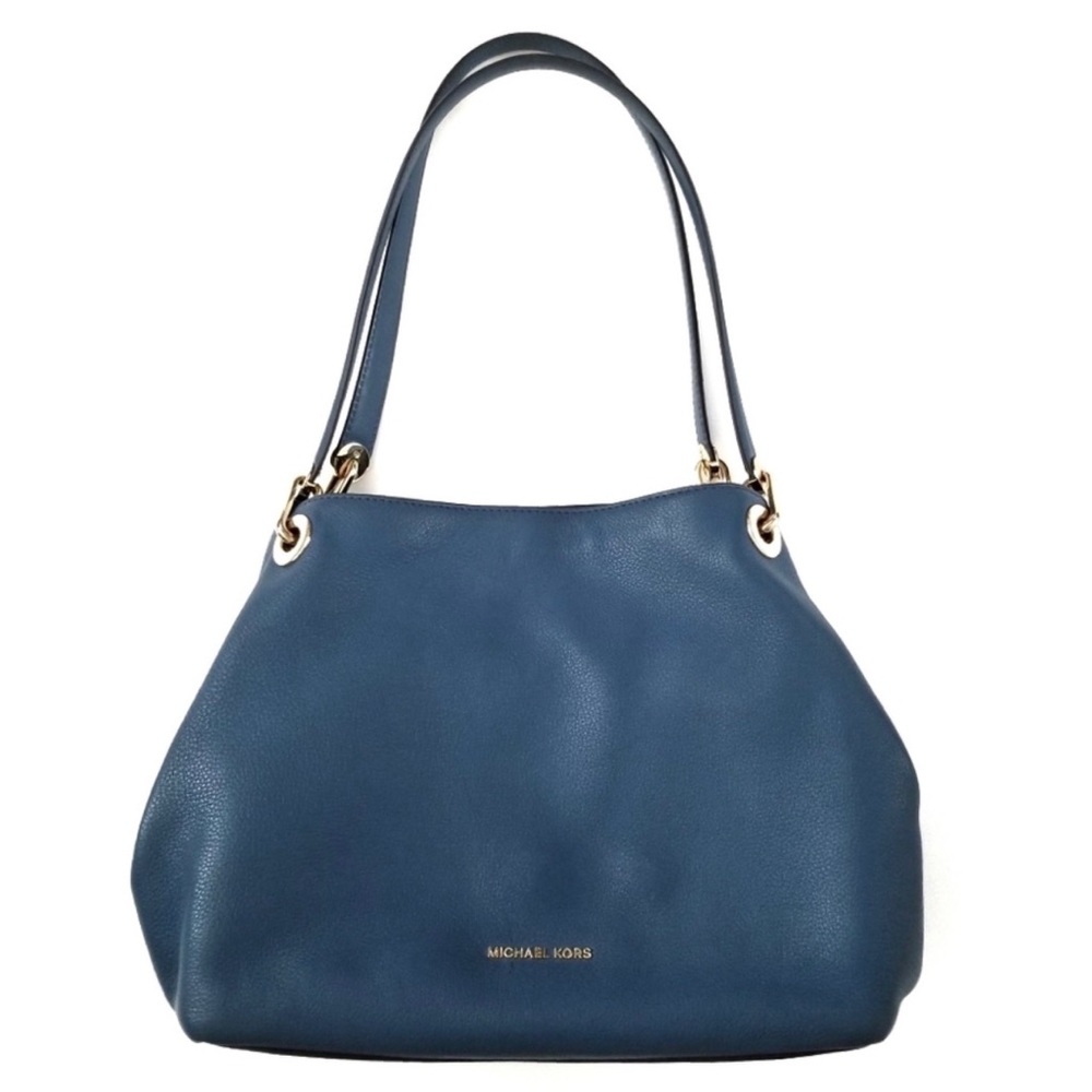 💙 Michael Kors Chambray Blue Gold Pebbled Leather Shoulder Bag Tote New 💙